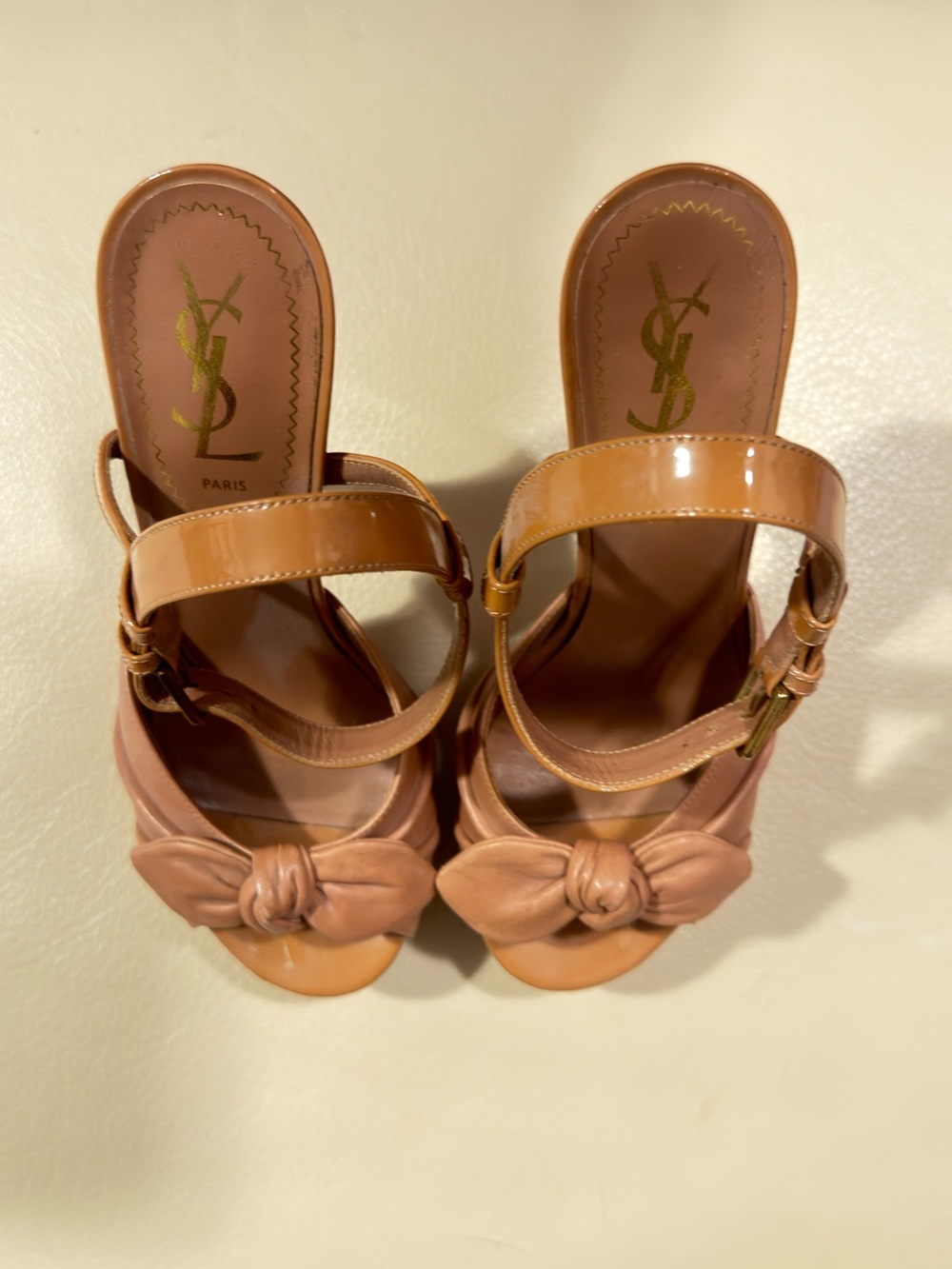 Saint Laurent Tan Knotted Leather Slingback Heels - Picture 3 of 10